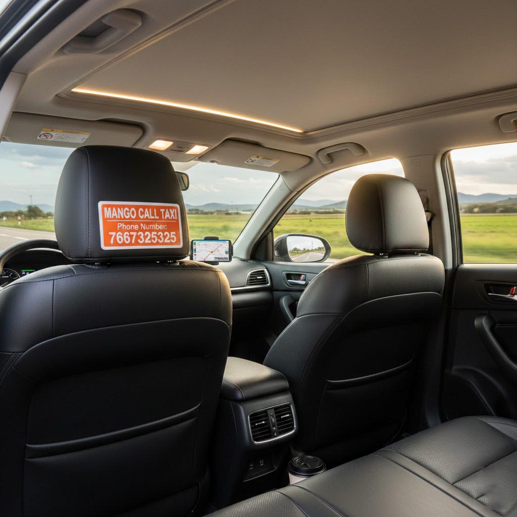 Comfortable interior of a sedan taxi on long-distance travel